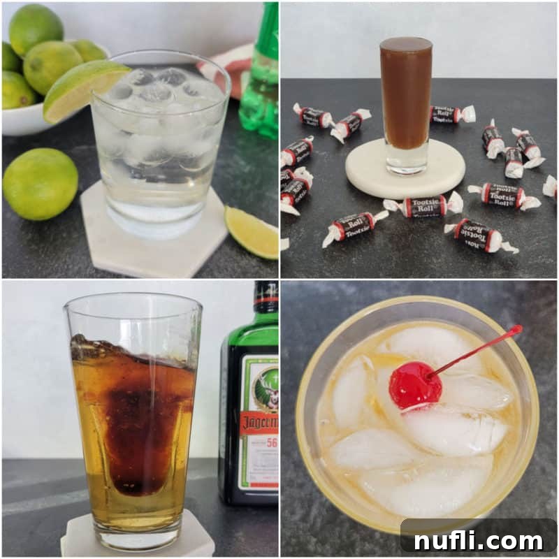 Collage of 2 ingredient cocktail recipe photos showcasing various easy-to-make drinks