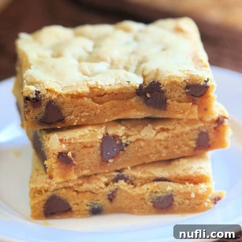 Irresistible Peanut Butter Creations 19 Chocolate Peanut Butter Cake Mix Cookie Bars stacked on a white plate