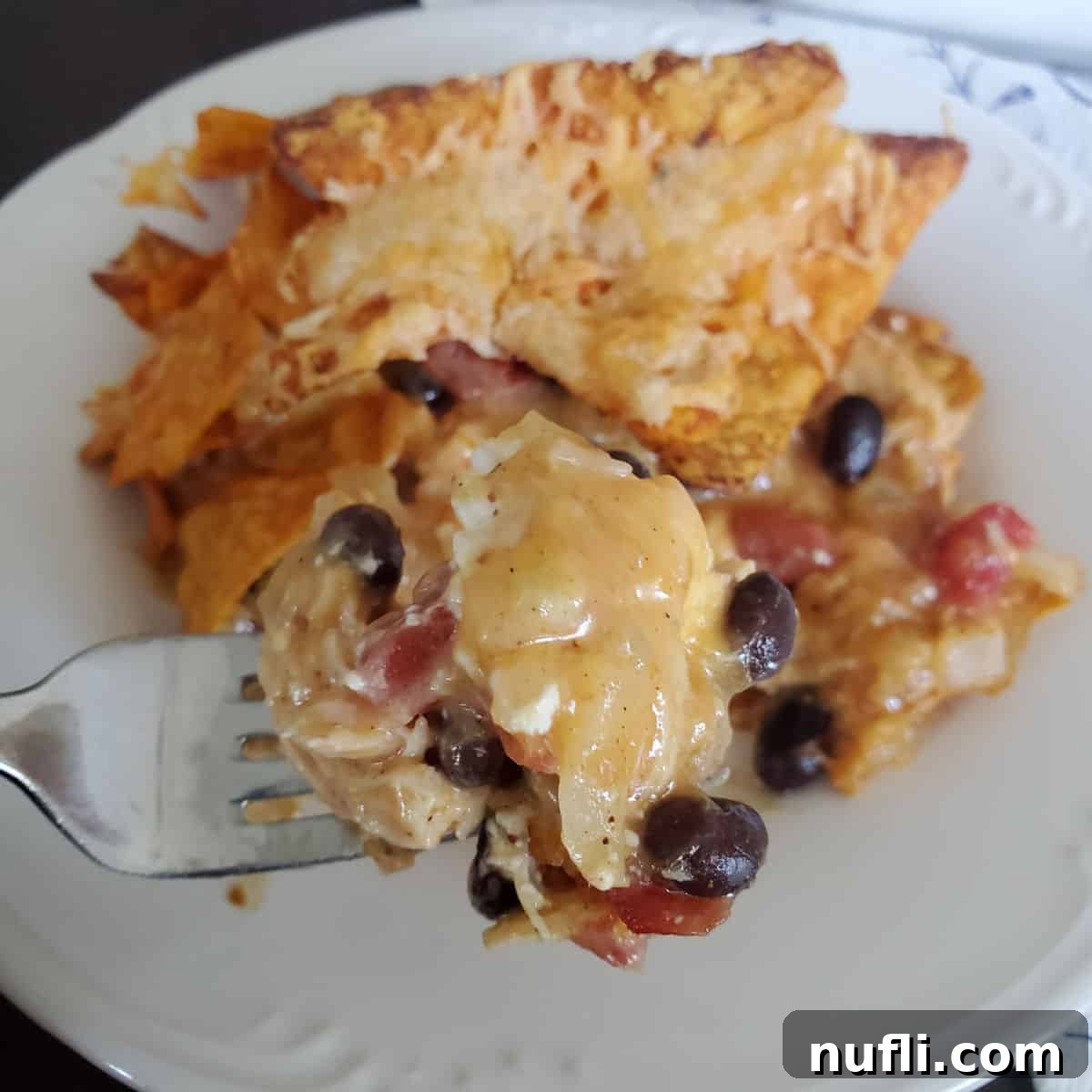 Dorito Chicken Casserole on a white plate