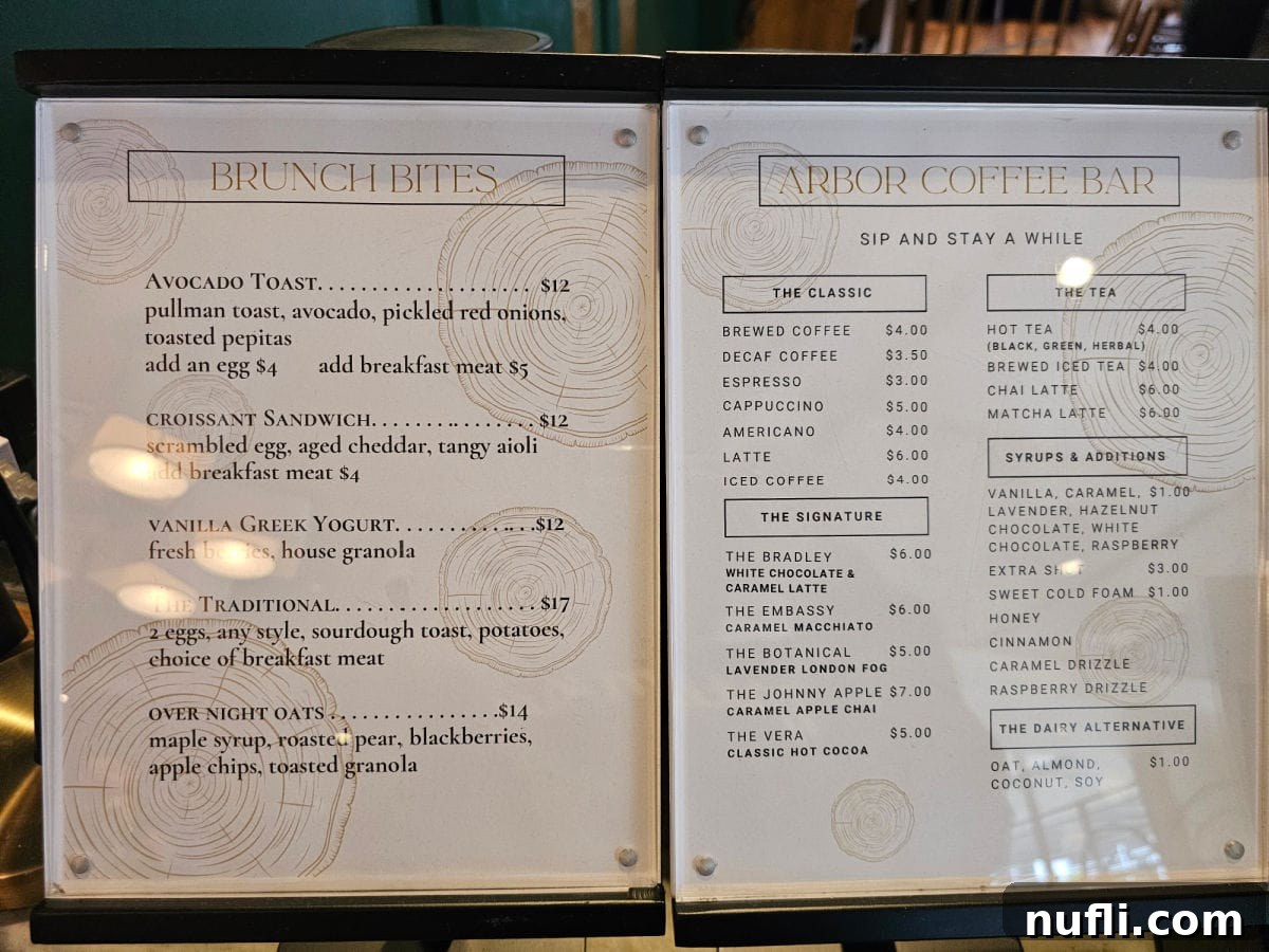 arbor coffee bar menu and brunch bites