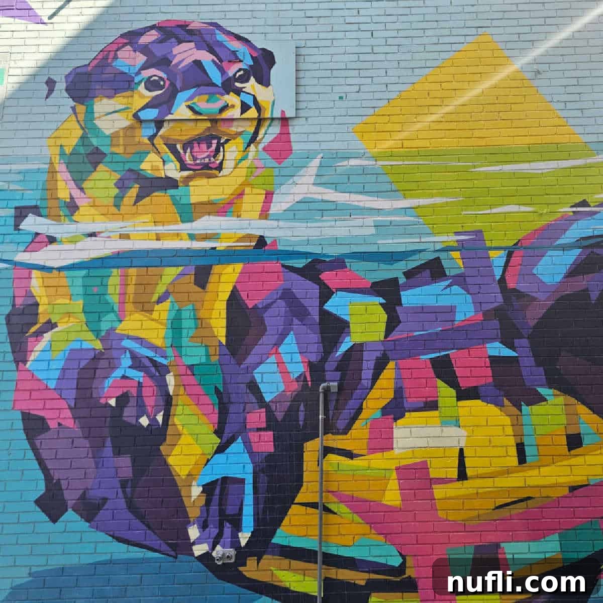 Otter mural in fun bright colors