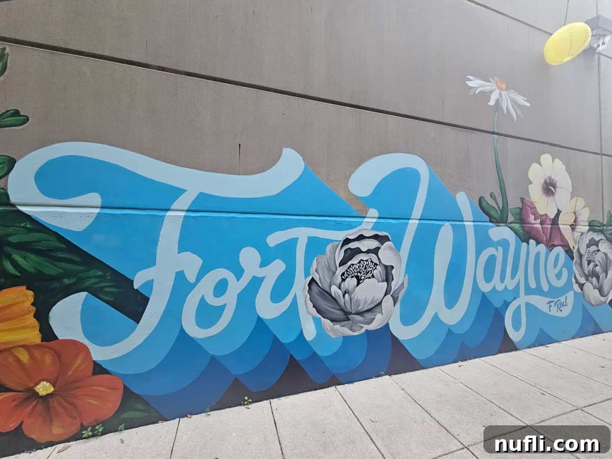 Fort Wayne mural with flowers and Fort Wayne on the wall