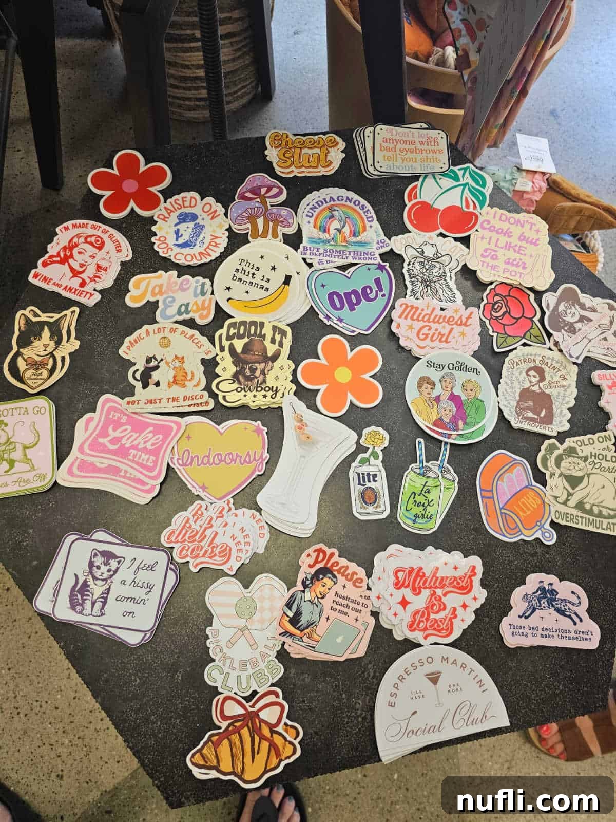 Table covered in fun stickers