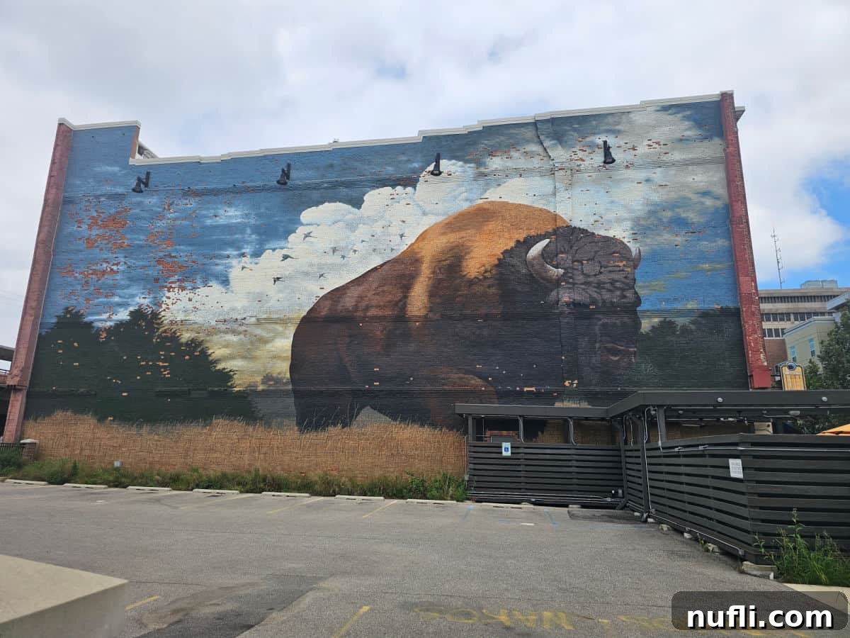 Bison mural on a brick wall in Fort Wayne, Indiana