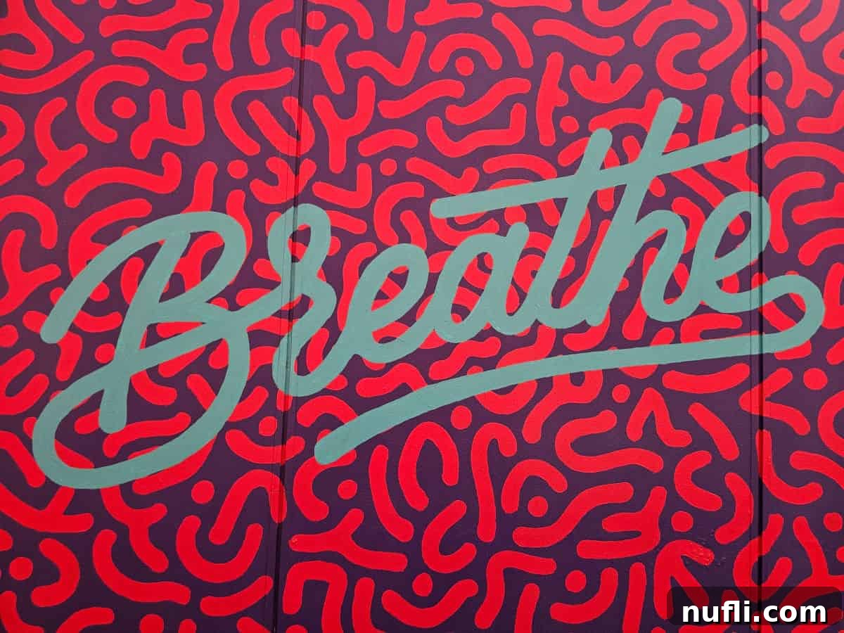 Breathe Mural in red purple and blue