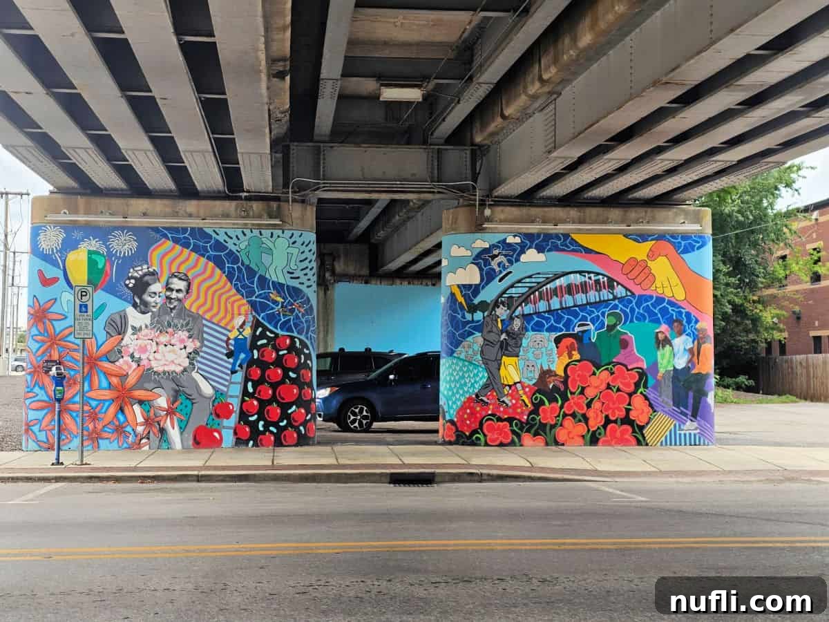 colorful underpass mural in Fort Wayne