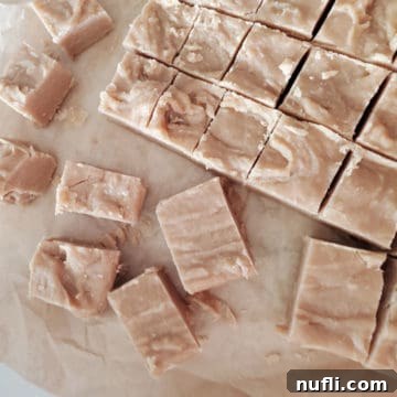 Close-up of perfectly cut 4-ingredient peanut butter fudge squares.