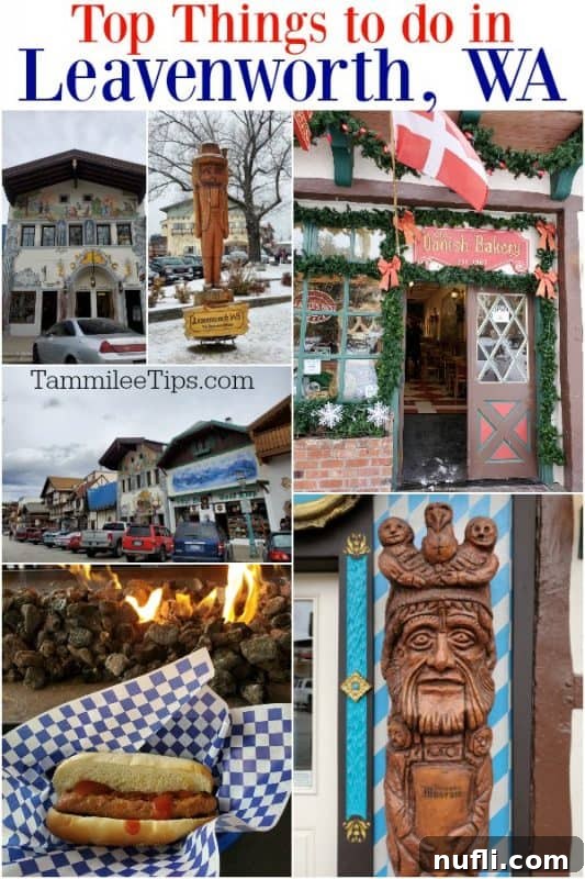 Top things to do in Leavenworth, showcasing a collage of Bavarian-style buildings and scenic views.