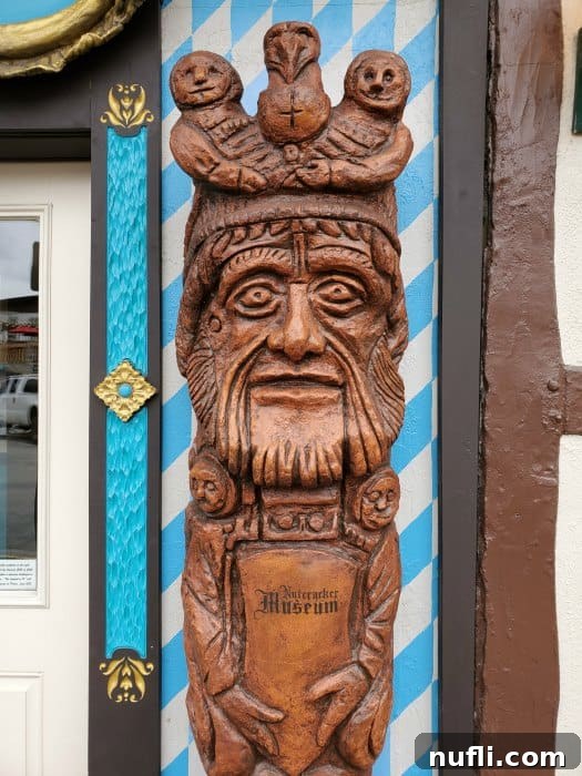 Intricately carved nutcracker museum figurine, highlighting Leavenworth's unique attraction.