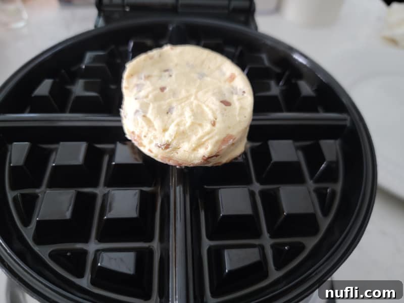 cinnamon roll on a waffle maker before baking