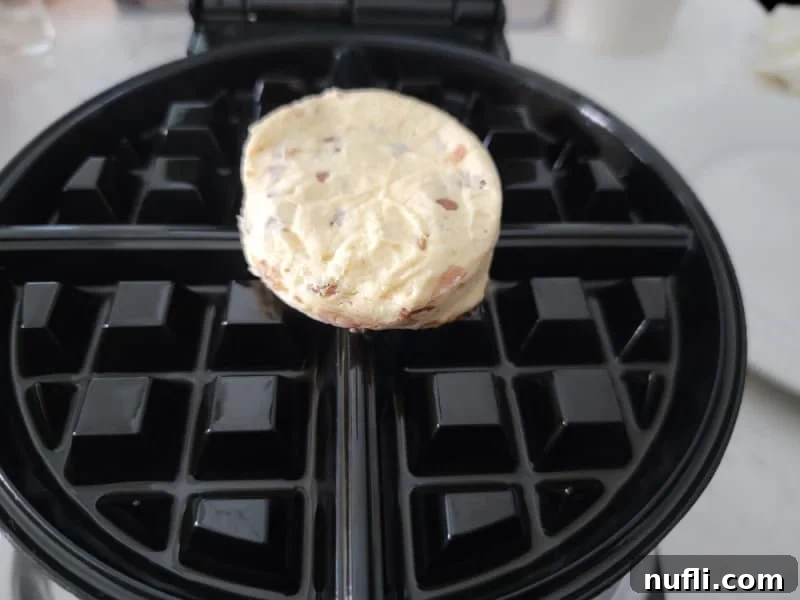 cinnamon roll on a waffle maker before baking