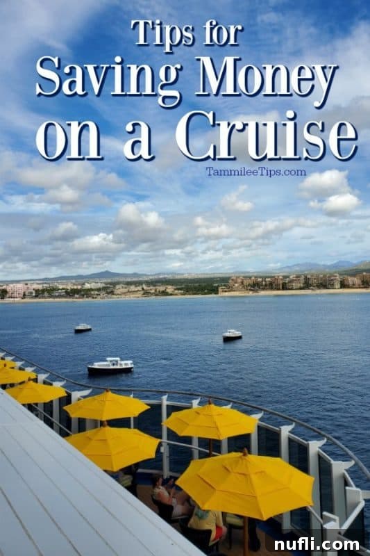 Cruise for Less: 10 Essential Money-Saving Tips 2 Cruise ship with tender boats, surrounded by text: 'Smart Savings: Your Guide to an Affordable Cruise Vacation'