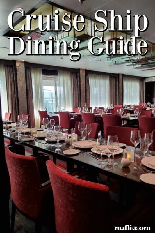 Elegant cruise ship dining room with set tables and chairs, ready for guests