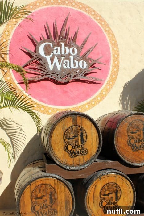 Cabo Wabo sign over barrels