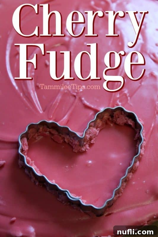 Sweet & Simple: 2-Ingredient Cherry Fudge 2 Cherry fudge with a heart cookie cutter in the fudge, perfect for Valentine's Day.
