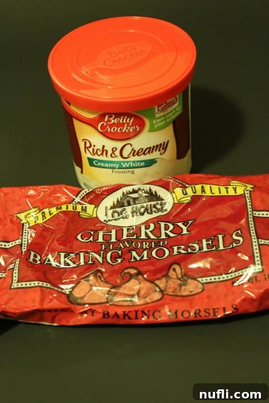 Sweet & Simple: 2-Ingredient Cherry Fudge 3 Cherry morsels and vanilla frosting, the two simple ingredients for easy fudge.