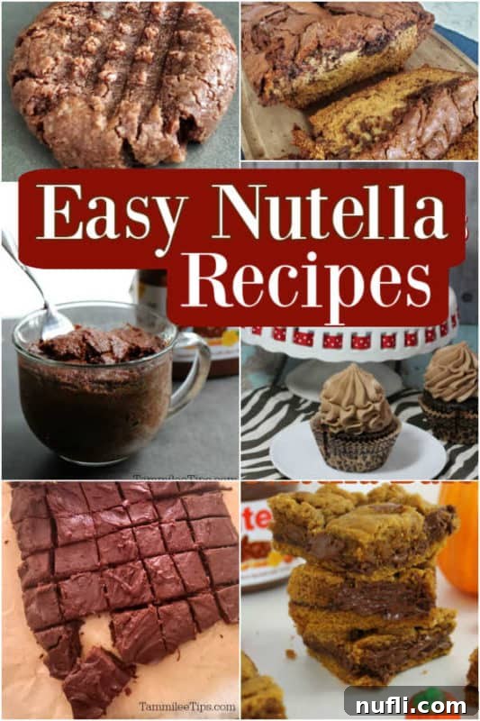 Easy Nutella Recipes text in the middle of a collage of Nutella recipes