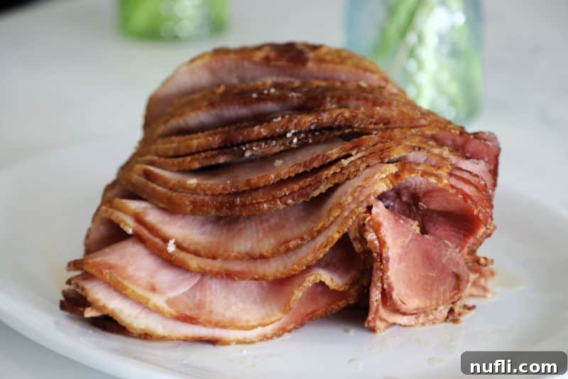 Spiral ham on a white platter