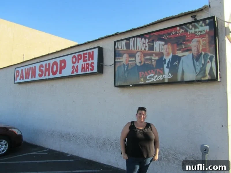 Las Vegas: A Pawn Stars Pilgrimage 7 Tammilee standing near a Pawn Stars sign and Pawn Shop sign