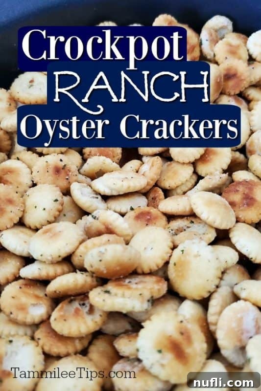 Easy Crock Pot Ranch Oyster Crackers 2 Close up photo of Ranch Oyster Crackers in the slow cooker