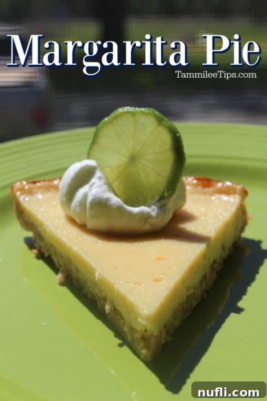 Margarita Pie, a vibrant green slice garnished with whipped cream and a lime wheel, served on a green plate, ready for a Cinco de Mayo celebration.