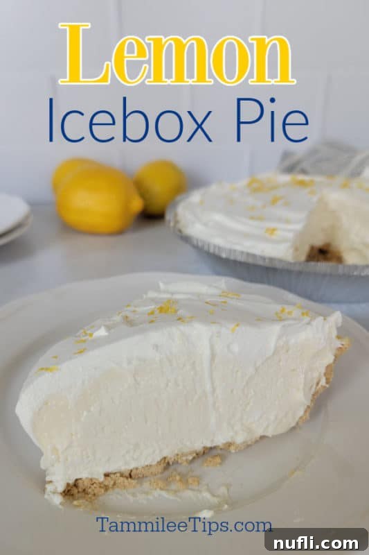 Sunshine Lemon Icebox Pie 2 Lemon Icebox Pie on a white plate with lemons on the background