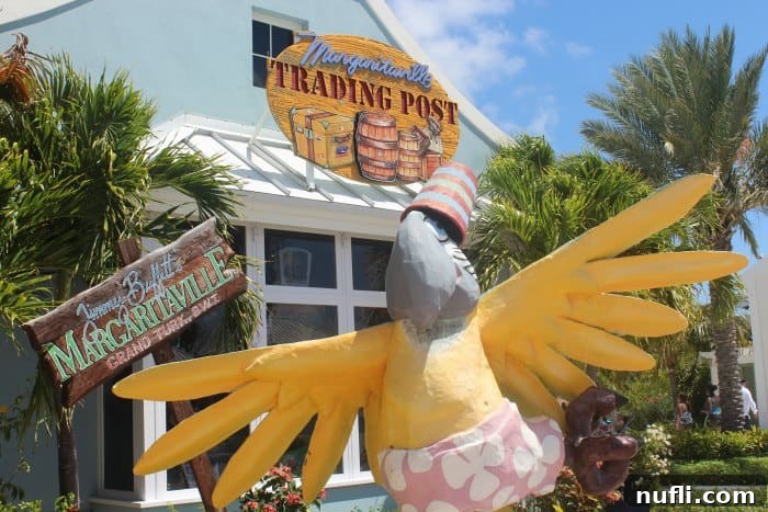 Margaritaville trading post with parrot sculpture