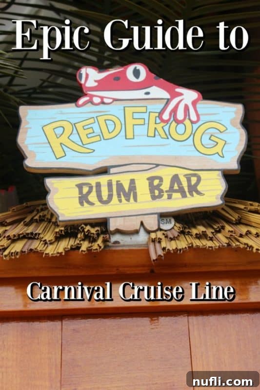 Epic Guide to Red Frog Rum Bar Carnival cruise Line text with a RedFrog rum bar sign