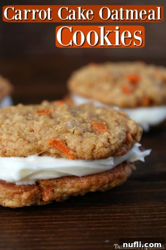 Carrot Oatmeal Cookies with cream cheese icing between them. 