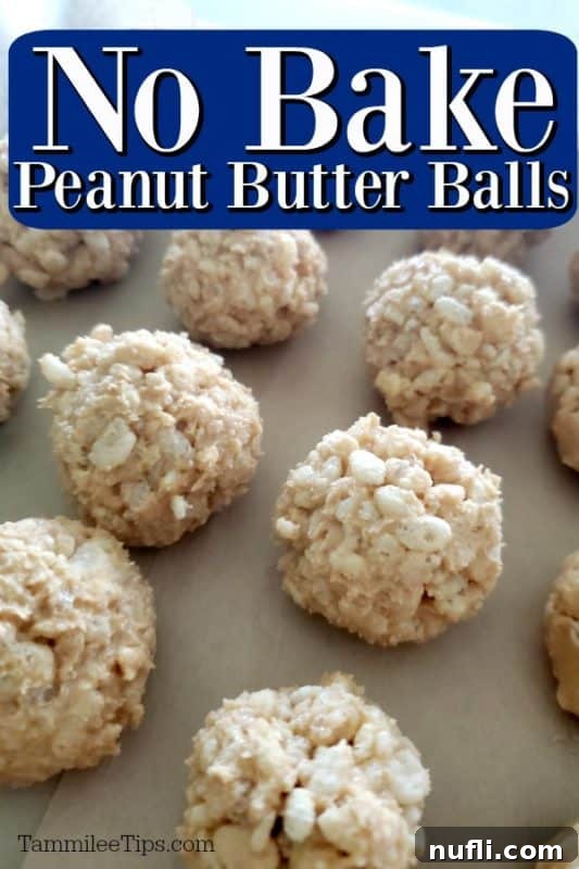 Close-up of freshly made no-bake peanut butter balls on parchment paper, ready to be enjoyed.