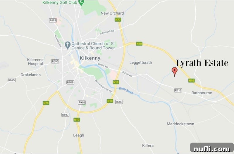 Map showing the location of Lyrath Estate just outside of Kilkenny city.
