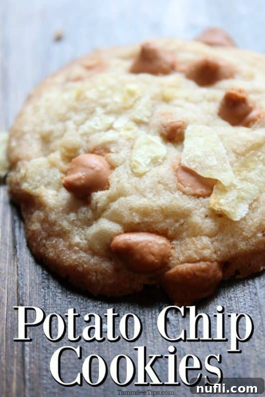 Delicious Potato Chip Cookie on a dark wooden board, showcasing its unique texture and golden-brown hue