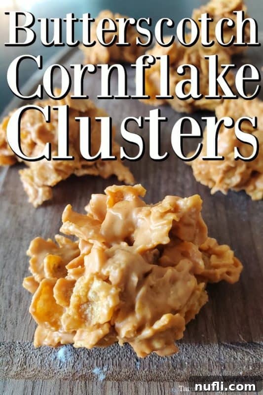 Golden Butterscotch Cornflake Clusters arranged beautifully on a rustic cutting board, ready to be enjoyed.
