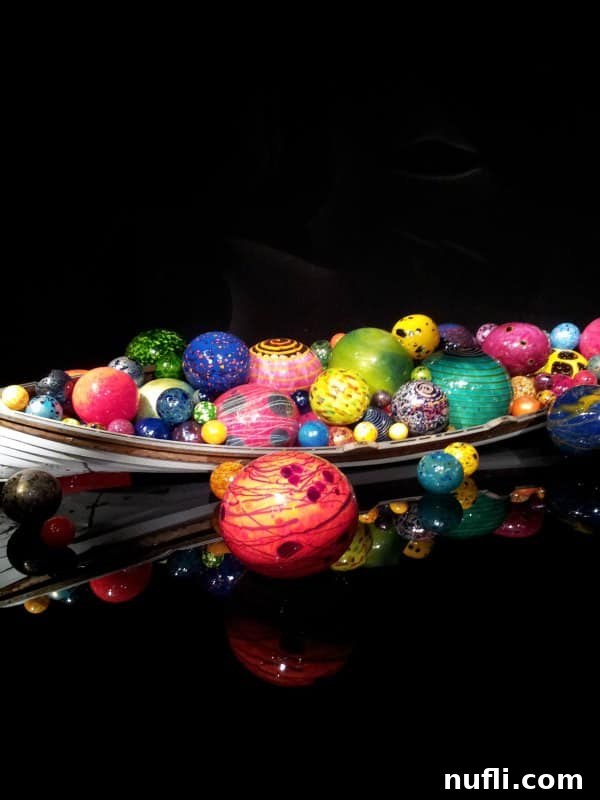 Chihuly blown glass balls in a boat