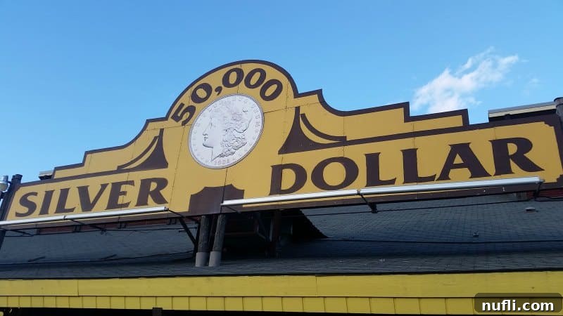 Exterior view of the 50,000 Silver Dollar Bar building in Haugan, Montana