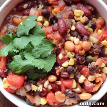 Crock Pot Vegetarian Chili in a white bowl