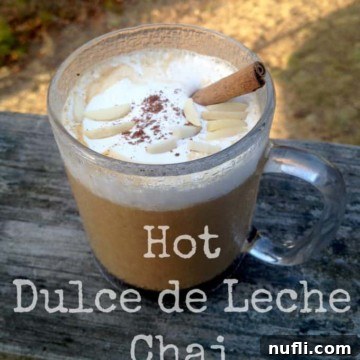 Hot Dulce De Leche Chai in a glass mug, ready to be enjoyed
