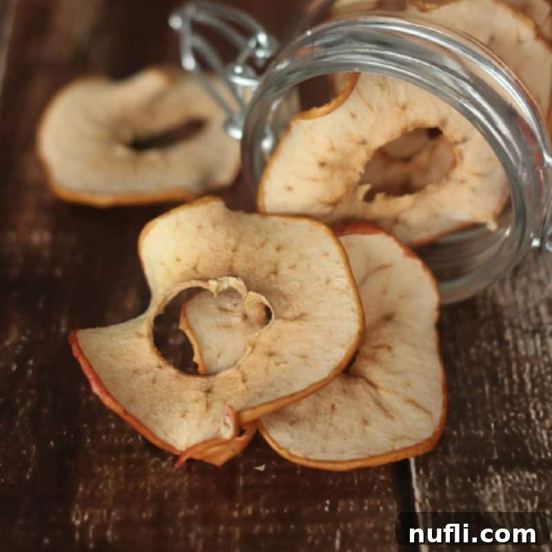 Effortless Entertaining: Simple Finger Foods for Any Party 22 Delicate Dried Apple Rings arranged on a rustic wood board, showcasing their natural sweetness and crisp texture.