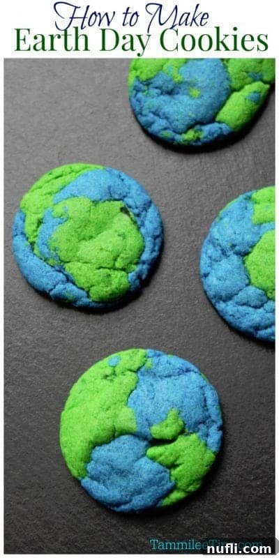 Step-by-step guide on how to make vibrant Earth Day swirl cookies, displayed on a platter with baked cookies