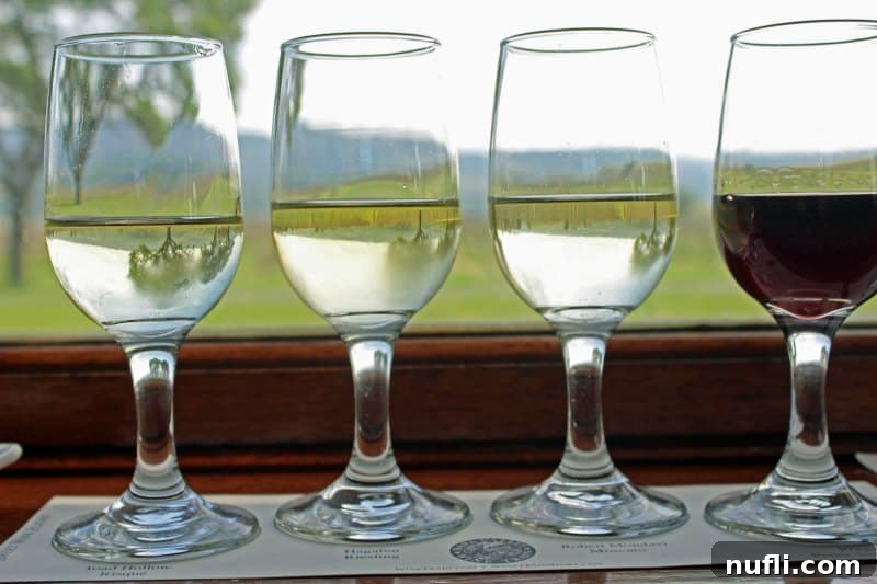 Wine glasses in a row on a tasting sheet