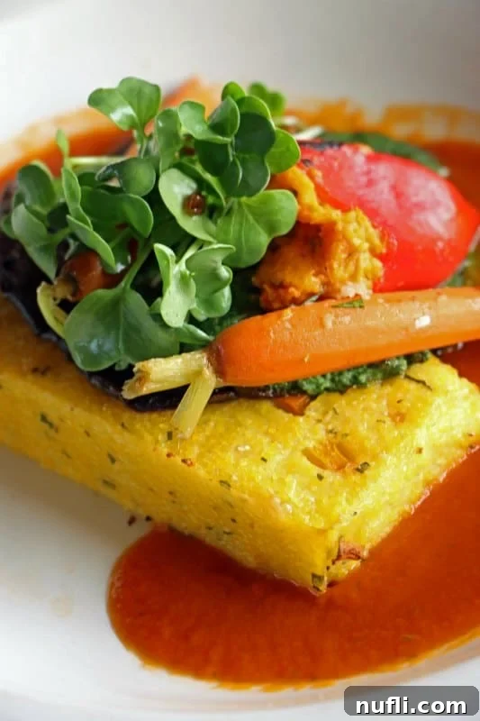 Squash polenta with carrots and micro greens