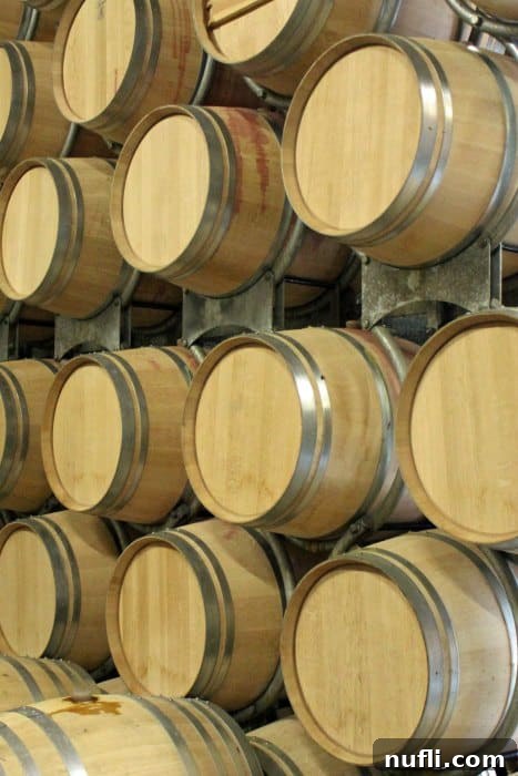 Stacks of wine barrels
