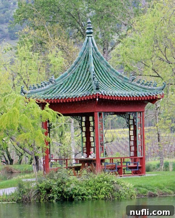 Chateau Montelena: Napa Valley's Legendary Winery 11 Pagoda with picnic table in the middle of it