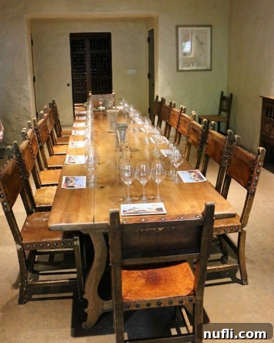 A beautifully arranged table set for a wine tasting, featuring crystal glasses, tasting notes, and a bottle of wine, hinting at an exquisite culinary and educational experience.