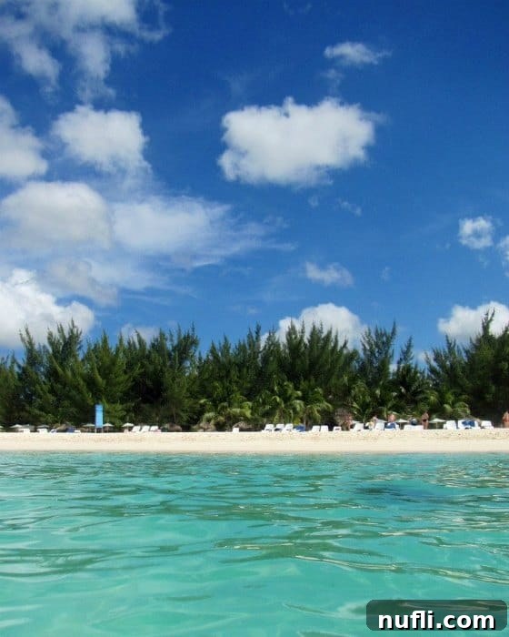 Passion Island Cozumel Power Catamaran Adventure 6 Crystal-clear turquoise waters of Passion Island Cozumel, with gentle waves lapping towards the sandy beach