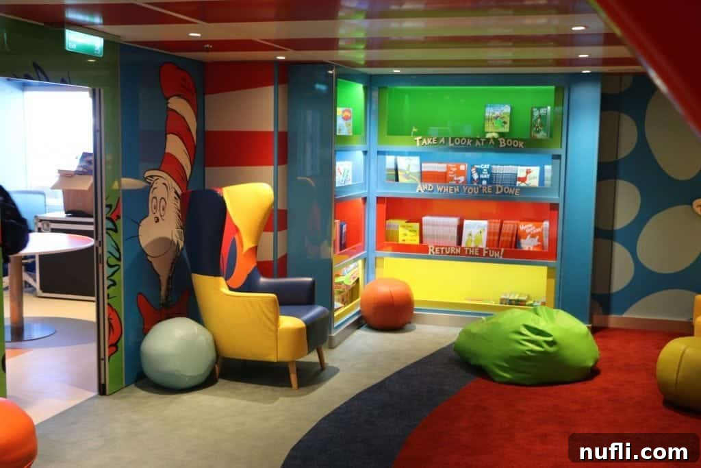 Bookville, a colorful children's library on Carnival Freedom