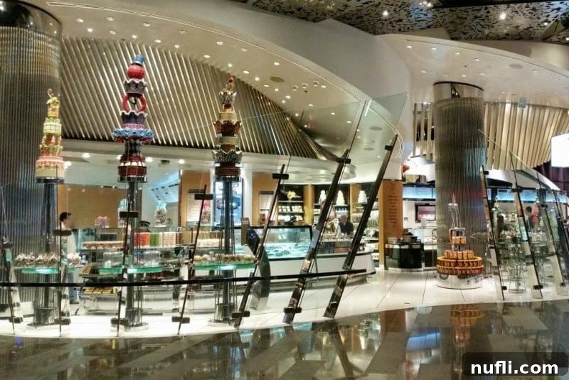 Aria Patisserie with dessert cases filled 