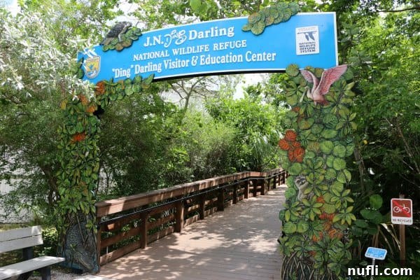 JN Ding Darling entrance sign welcoming visitors to the wildlife refuge