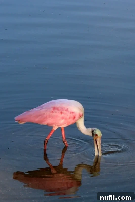 Roseatte Spoonbill with beak in the water