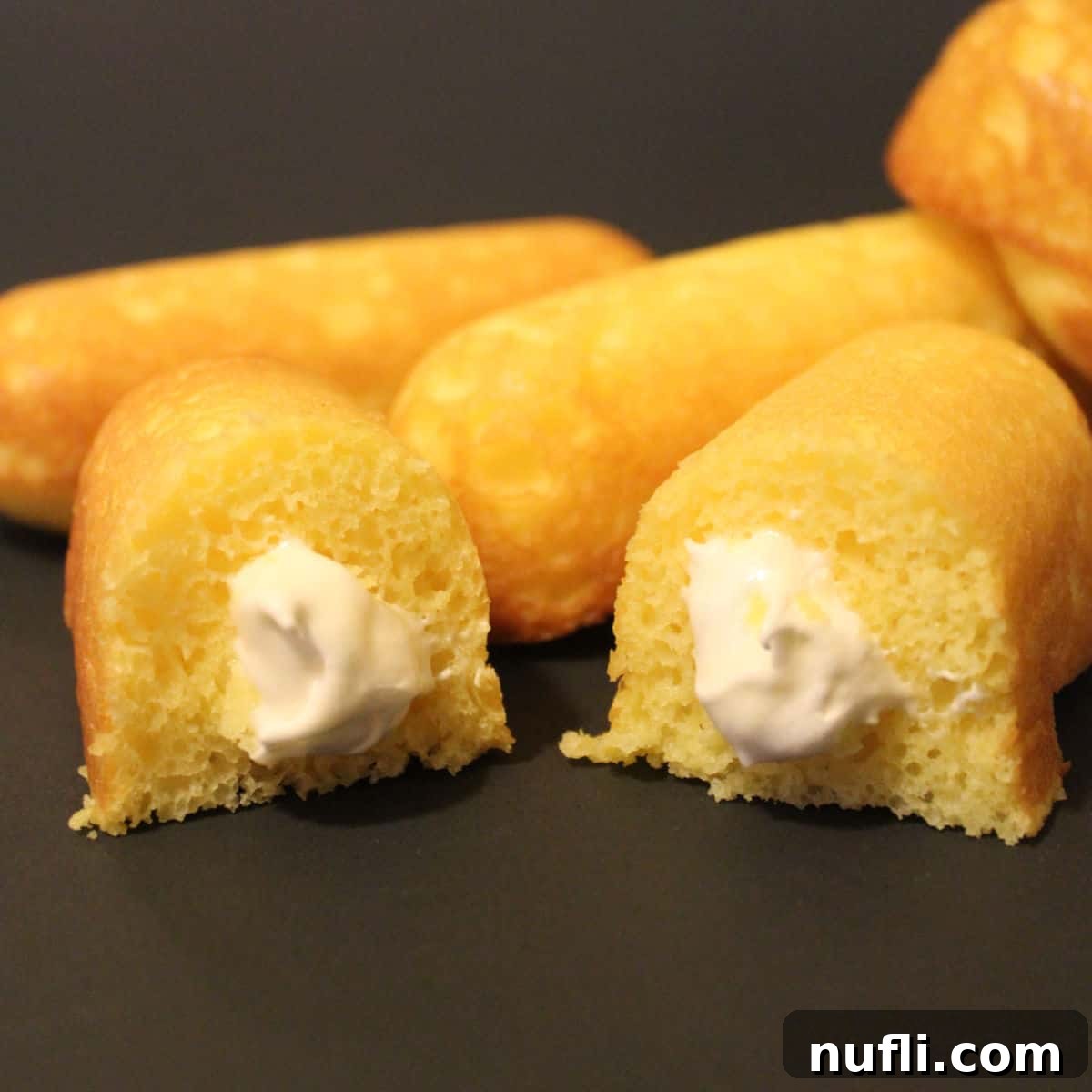 Homemade Twinkies on a black background